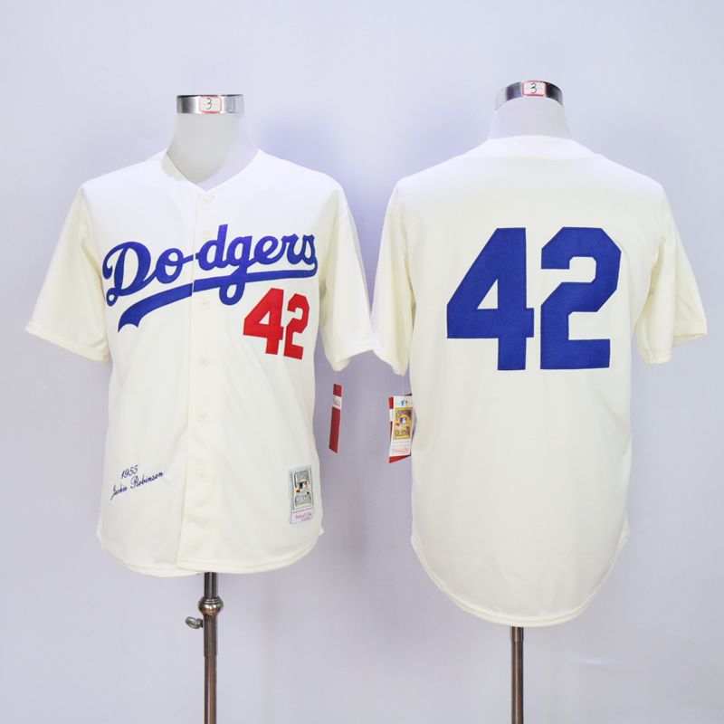 Men Los Angeles Dodgers #42 Robinson Cream Throwback 1955 MLB Jerseys->los angeles dodgers->MLB Jersey
